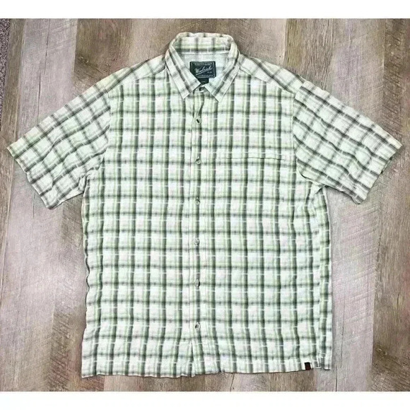 Woolrich Button Shirt Mens Large Green Plaid S/S Zip Pocket Modal Hiking 6302 - Picture 2 of 9